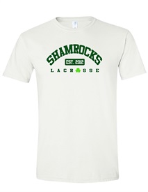 Shamrock Lacrosse Anniversary Logo White Cotton T-Shirt - Order due by Monday, August 29, 2022
